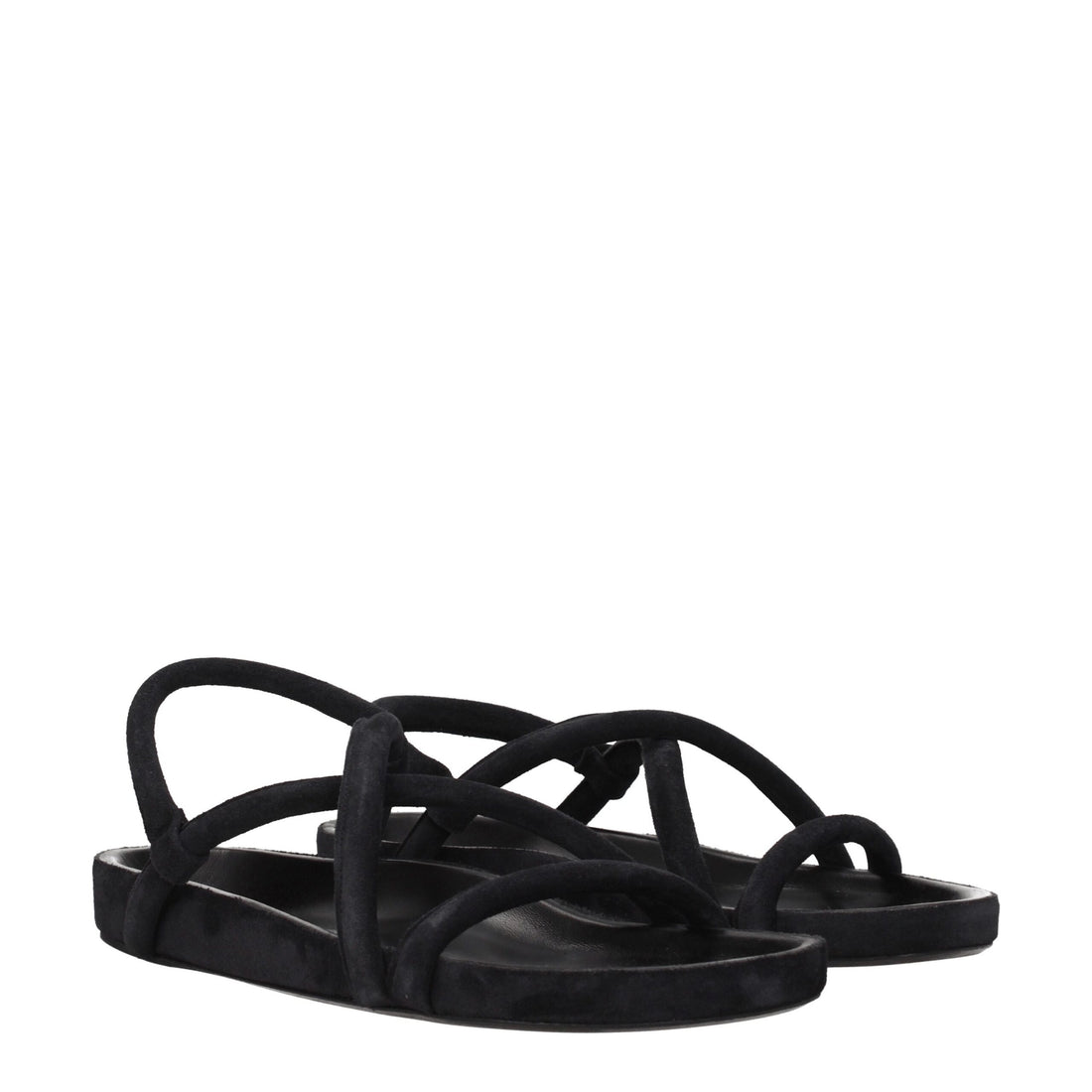 Black Leather Flat Sandals