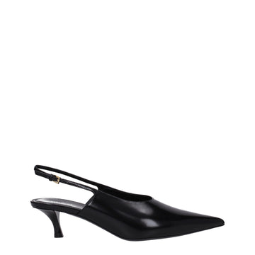 Black Leather Mid Heel Pumps