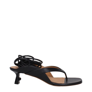 Black Leather Flip-Flop Sandals