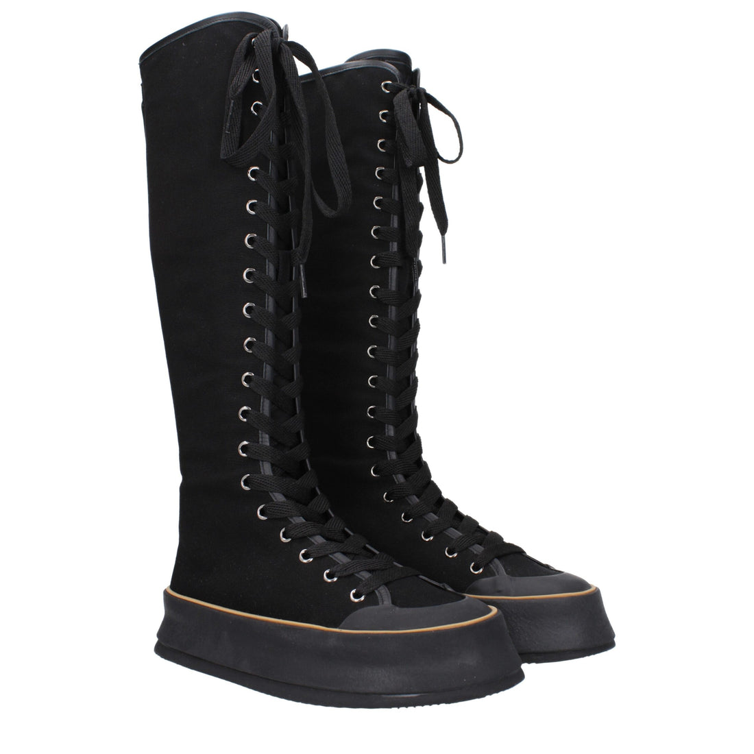 Black Fabric Lace-Up Boots