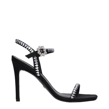 Black Satin Stiletto Heel Sandals