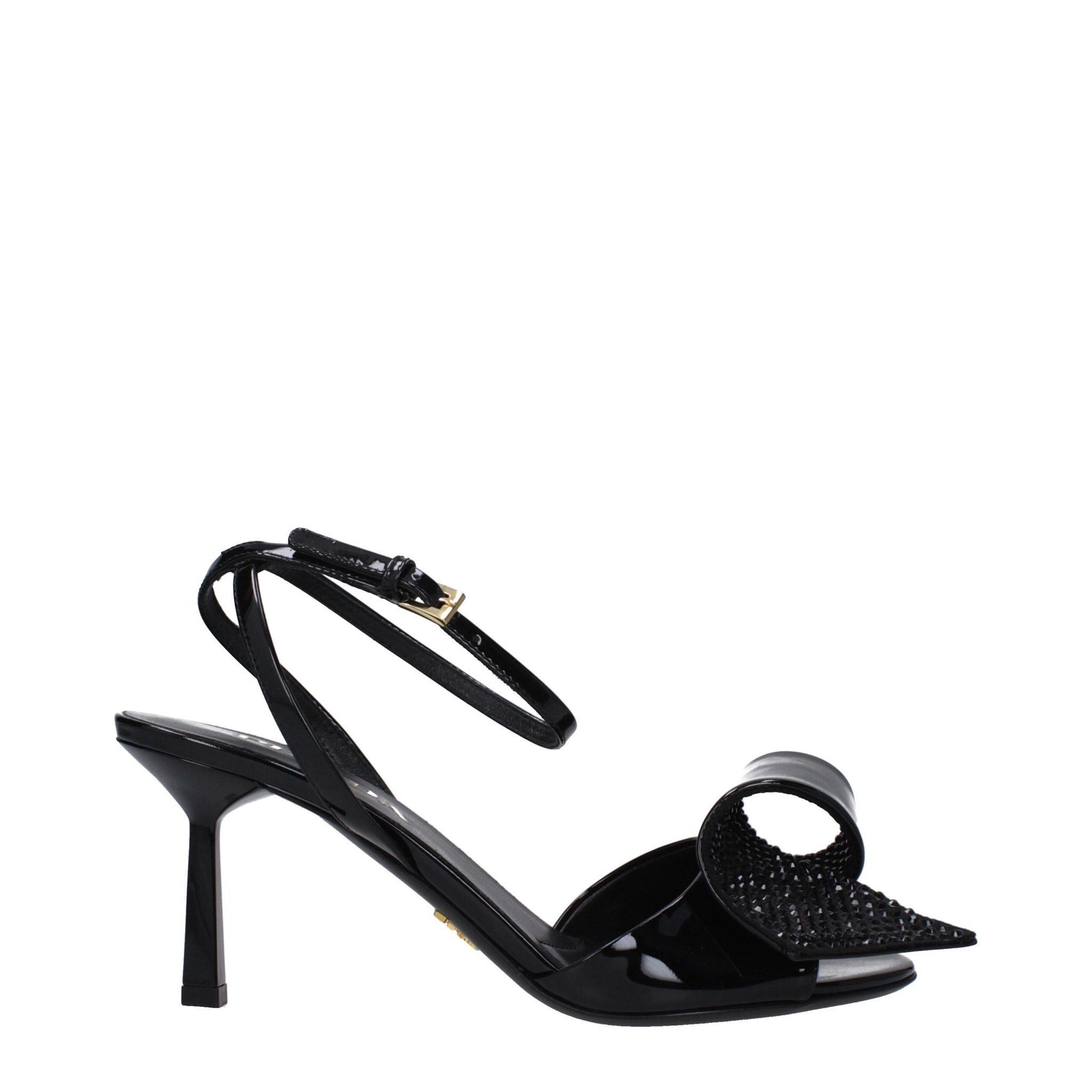 Black Leather Stiletto Heel Sandals