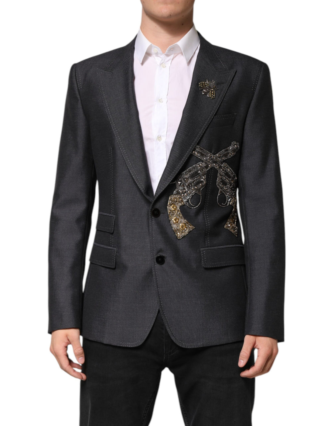 Dark Gray Bee Embroidery SICILIA Coat Blazer