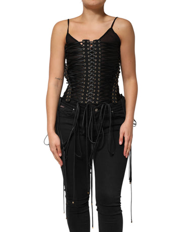 Black Eyelet Embellished Corset Style Top