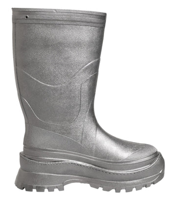 Metallic Silver Pull On Rain Boots Shoes