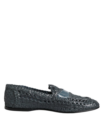 Blue Woven Raffia Slip On Loafers Shoes