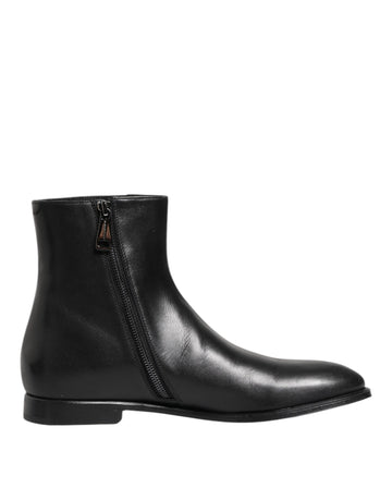 Black Leather Mid Calf Men Boots Shoes