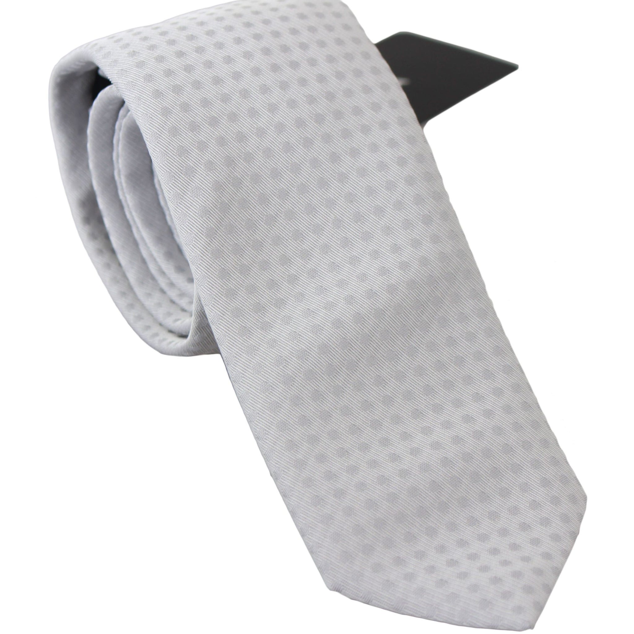 White Patterned Classic Mens Slim Necktie Tie