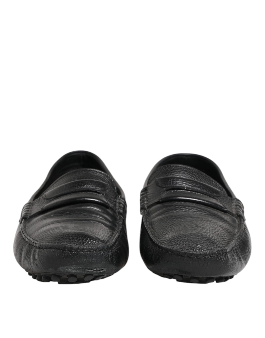 Black Leather Slip On Mocassin Loafer Shoes