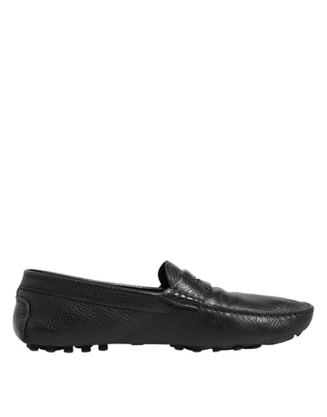 Black Leather Slip On Mocassin Loafer Shoes