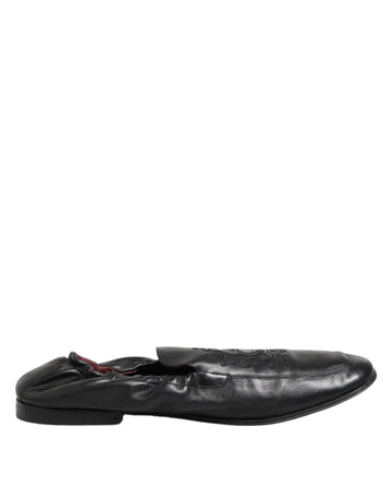 Black Leather Slip On Men Flat Loafers Shoes