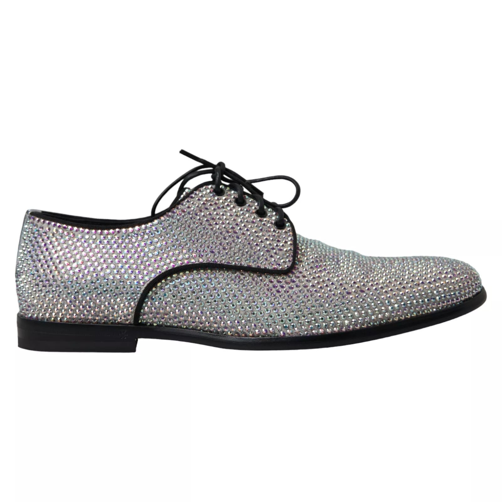 Silver Leather Rhinestones Derby Shoes