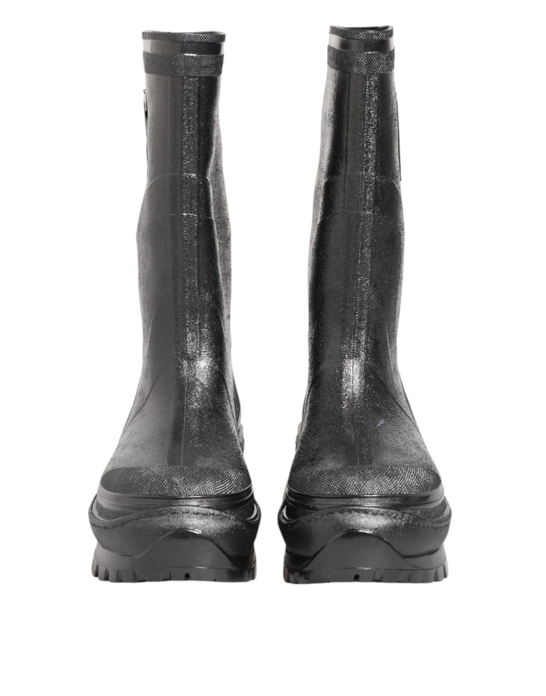 Metallic Black Pull On Rain Boots Shoes