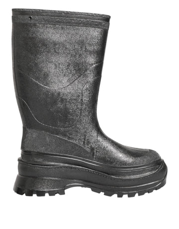 Metallic Black Pull On Rain Boots Shoes