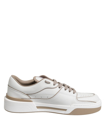 White Brown Leather Low Top Men Sneakers Shoes