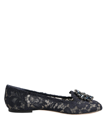 Blue Taormina Lace Crystals Flats Shoes