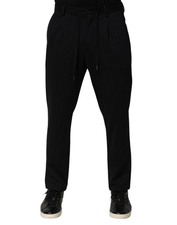 Black Stripes Viscose Skinny Dress Men Pants