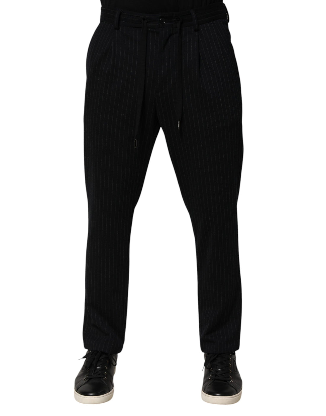 Black Stripes Viscose Skinny Dress Men Pants