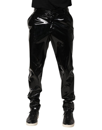 Black Polyester Mid Waist Men Trouser Pants