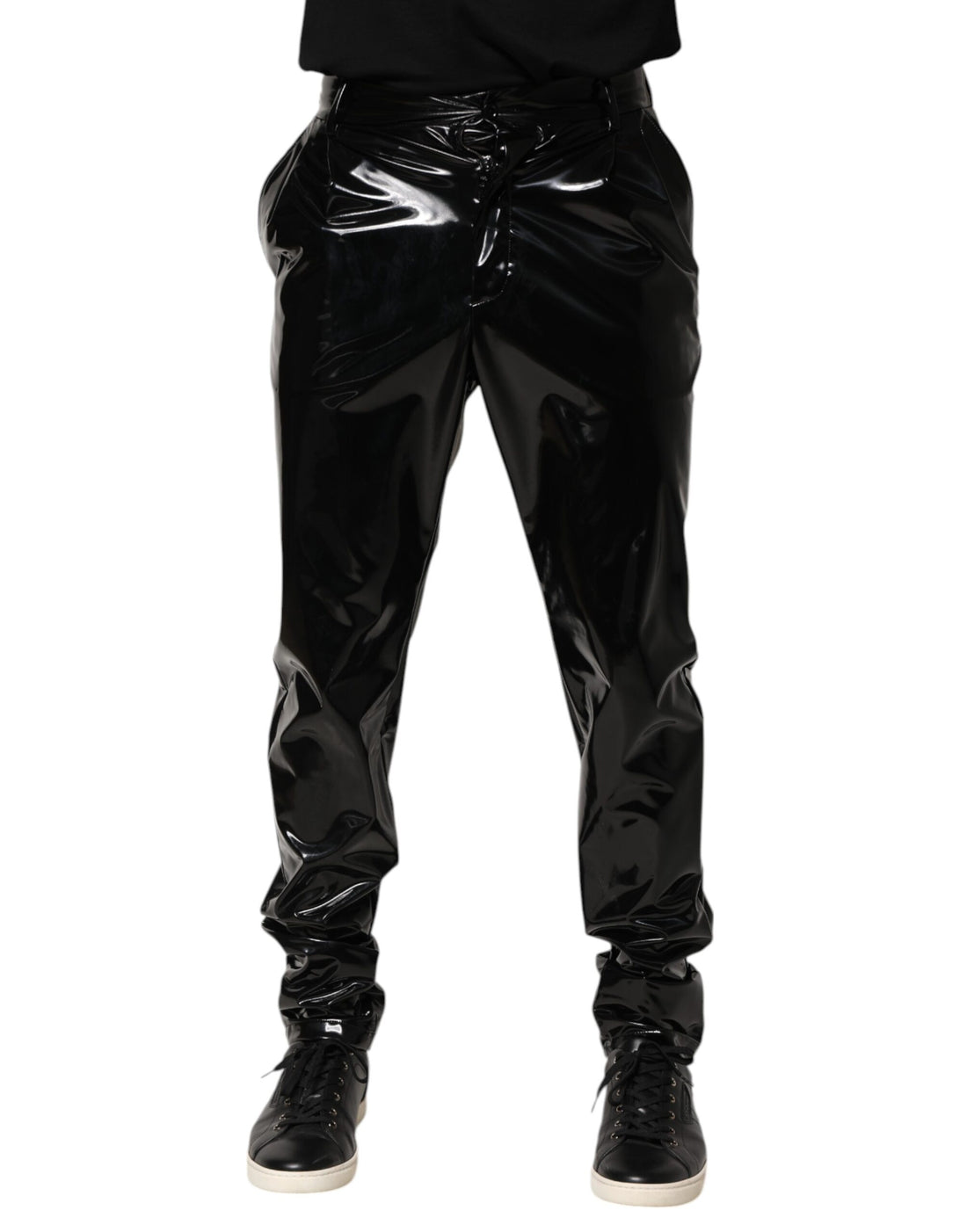Black Polyester Mid Waist Men Trouser Pants