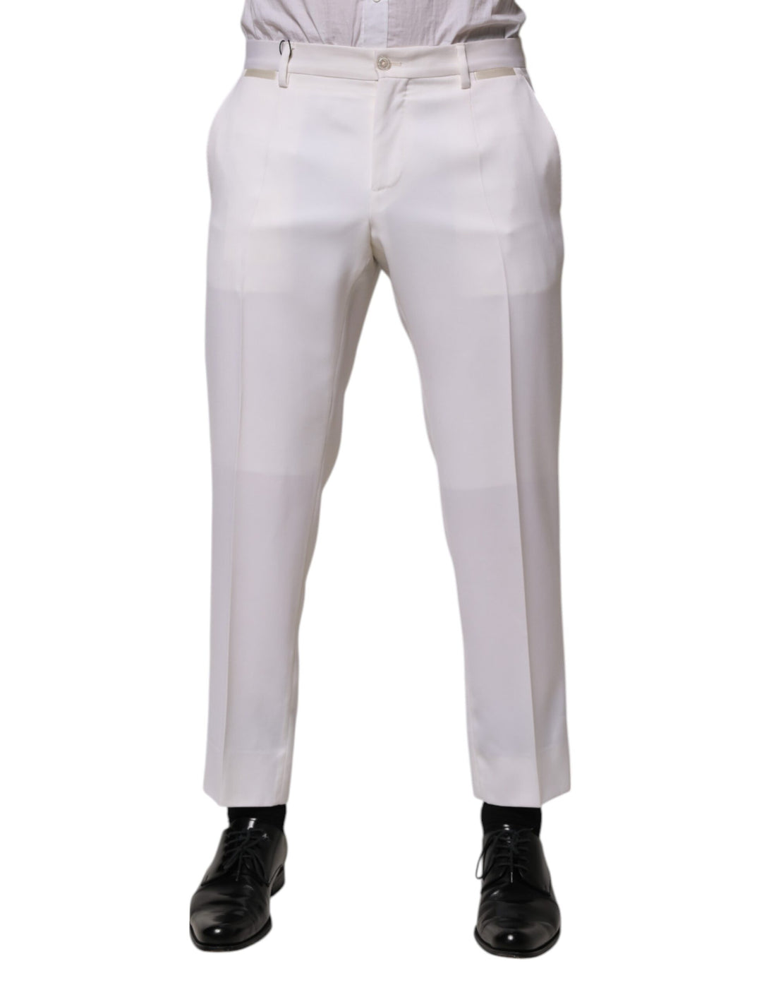White Polyester Tapered Formal Trouser Pants