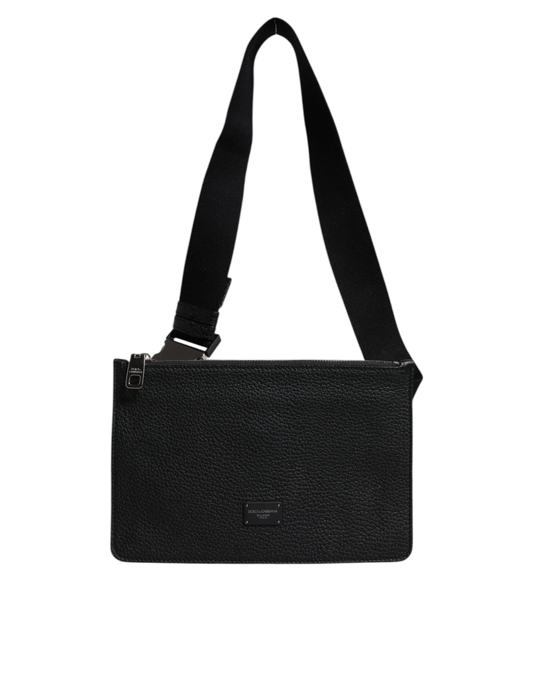 Black Leather Logo Embossed Waist Fanny Pack Bag