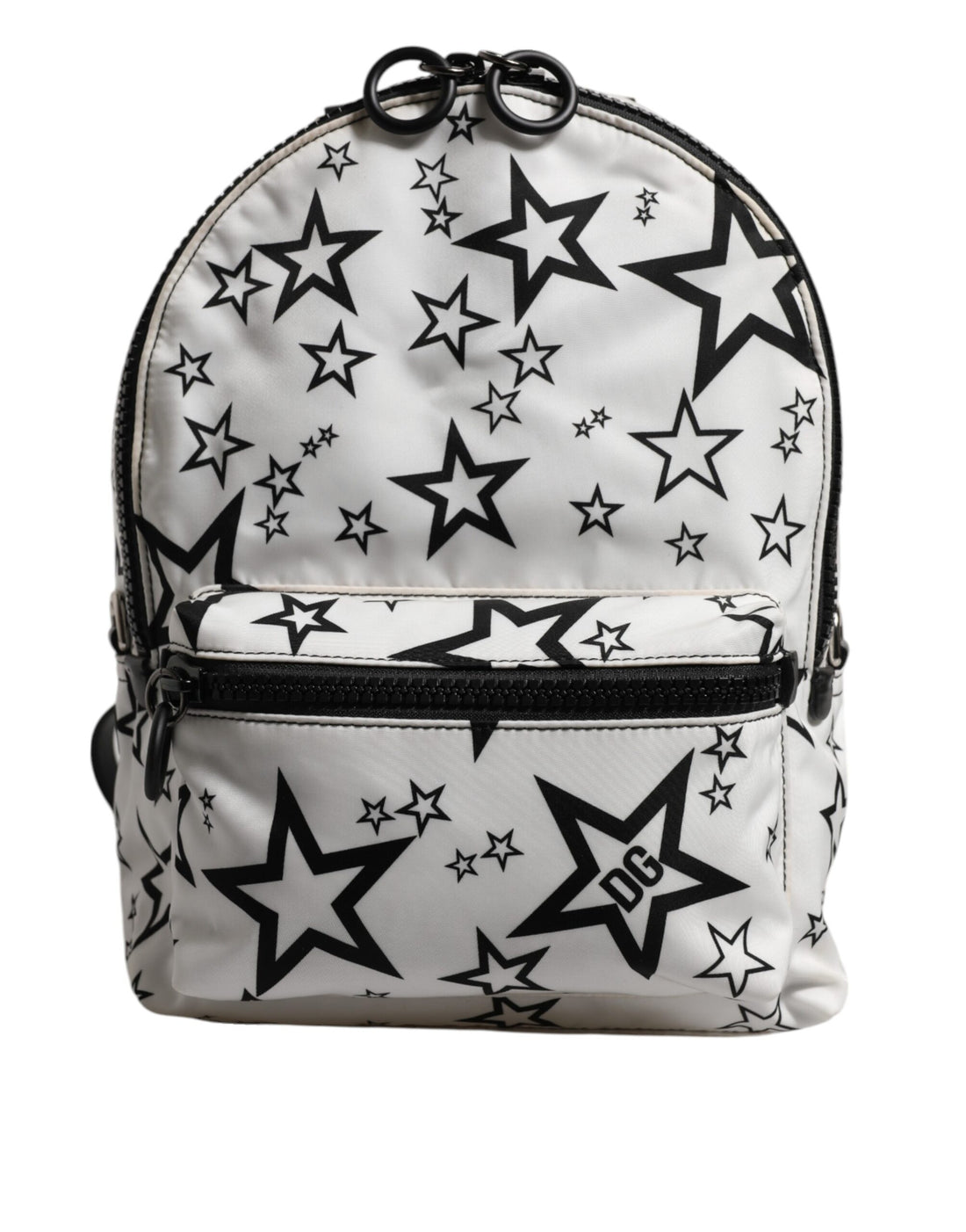 White DG Stars Print Nylon Travel Backpack Bag