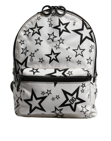 White DG Stars Print Nylon Travel Backpack Bag