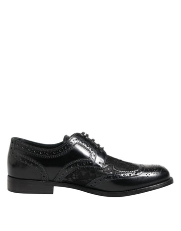 Black Leather Floral Lace Dress Formal  Shoes