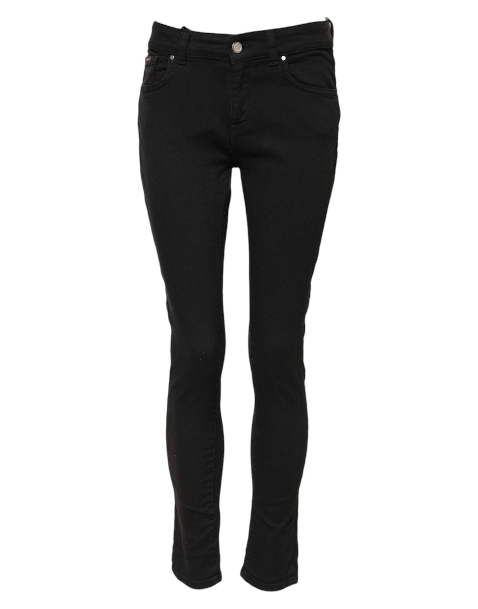 Black Cotton Skinny Mid Waist Denim Jeans