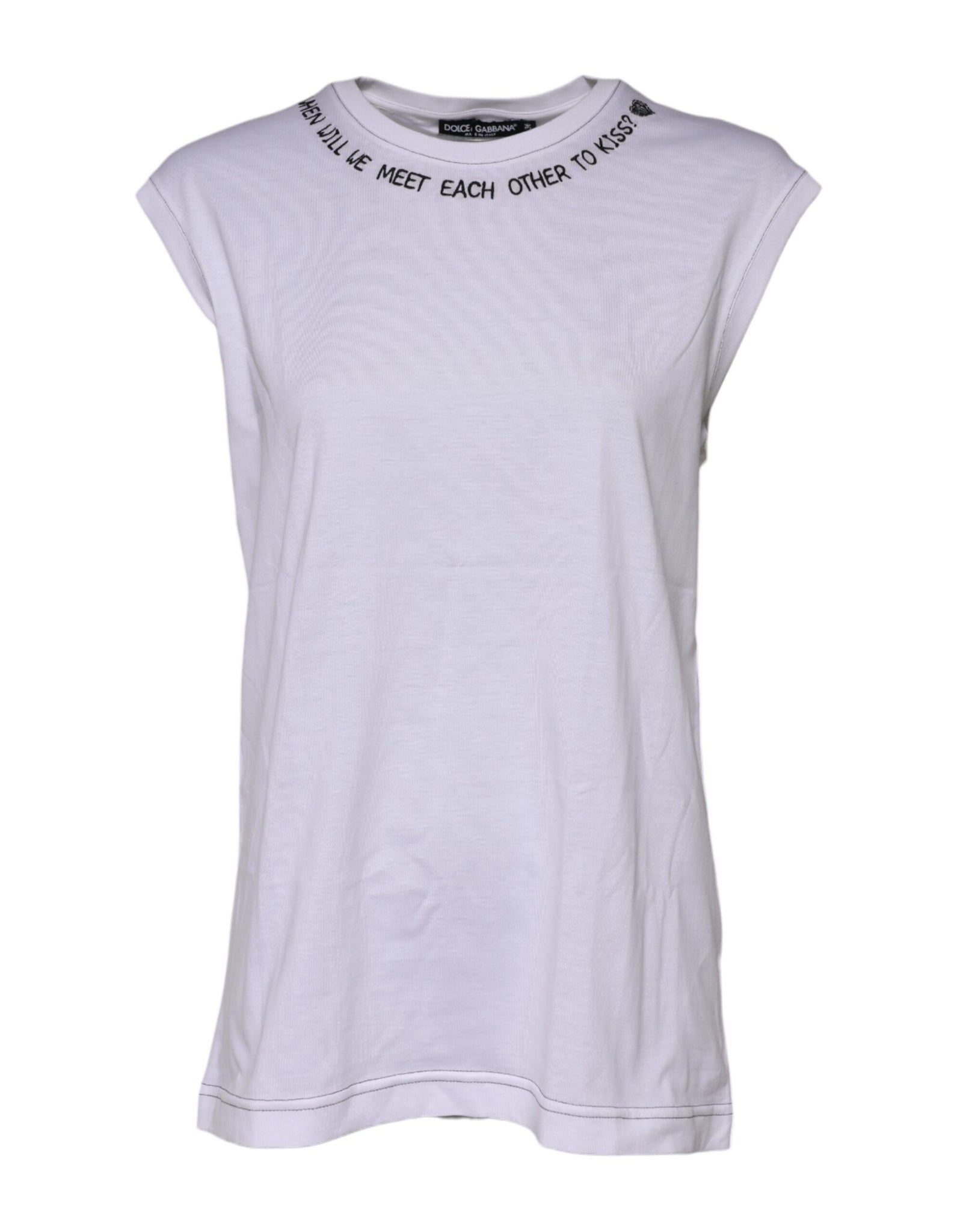 White Cotton Sleeveless Printed Tank T-shirt