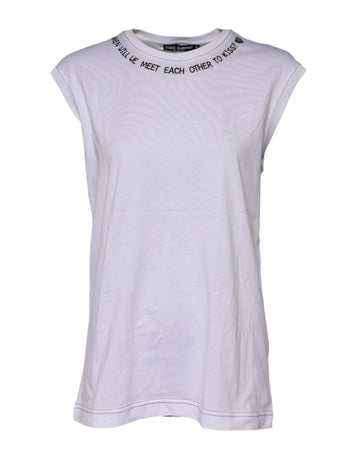 White Cotton Sleeveless Printed Tank T-shirt