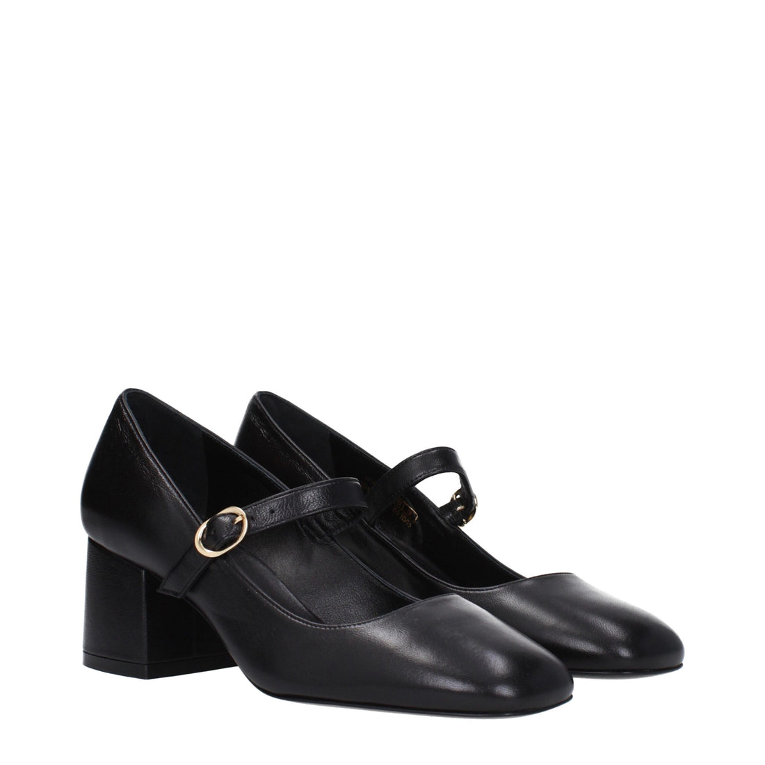 Black Leather Mid Heel Pumps