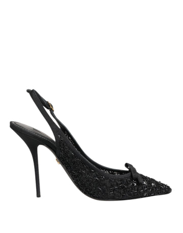 Black Tulle Ricamo Heels Slingbacks Shoes