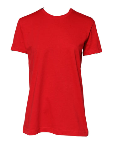 Red Cotton Crew Neck Short Sleeves Top T-shirt