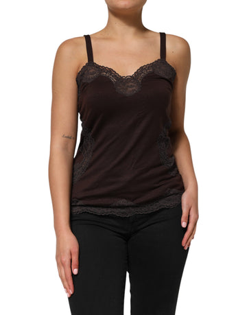 Dark Brown Lace Trim Wool Sleeveless Tank Top