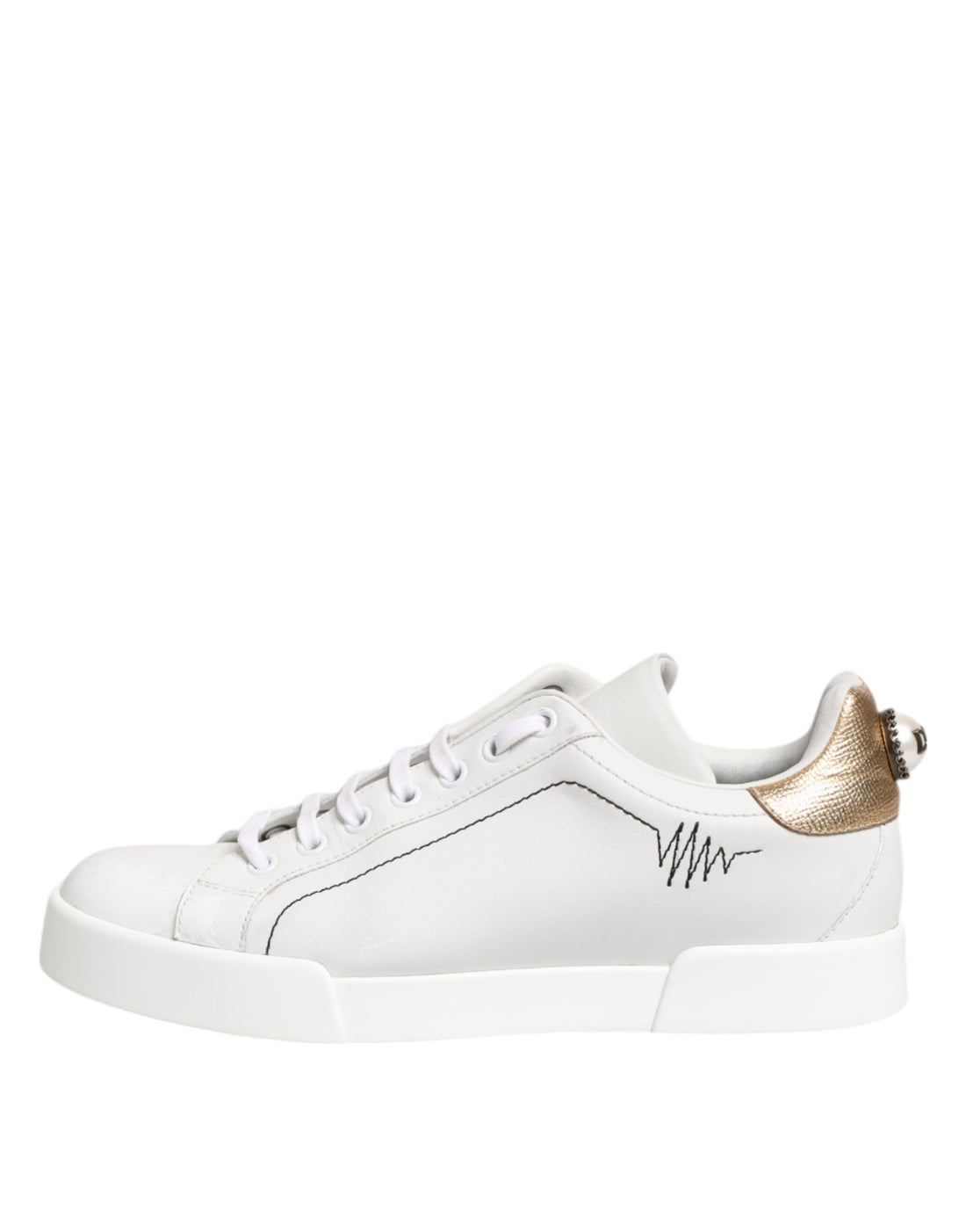 White Gold Leather Low Top Sneakers Shoes