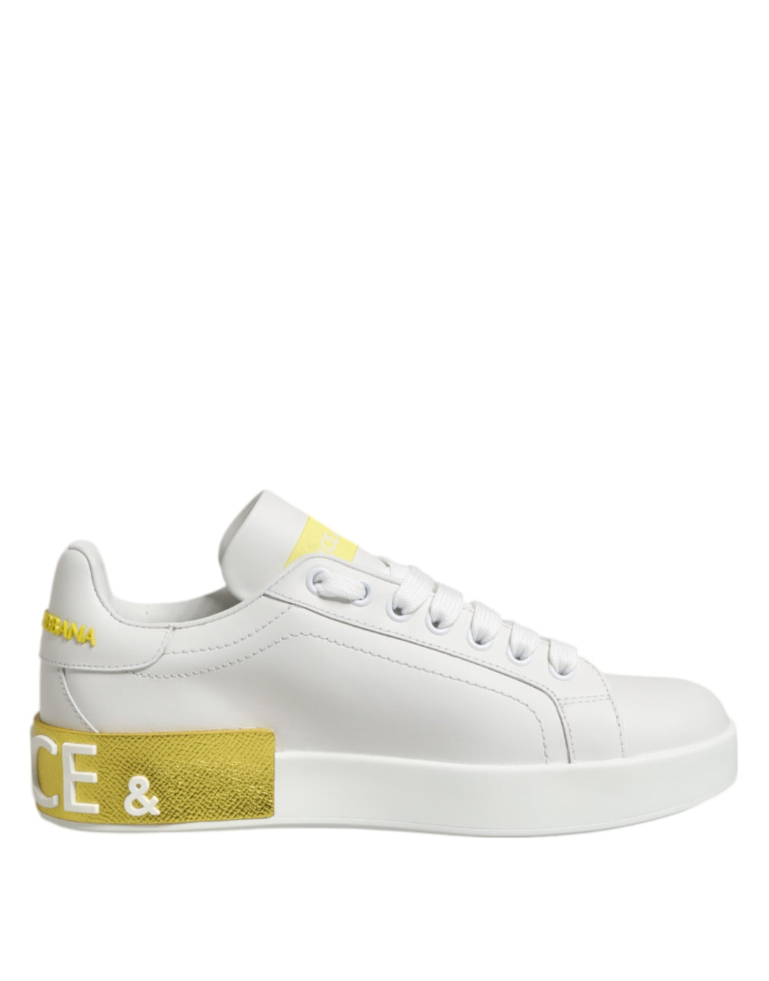 White Yellow Leather Low Top Sneakers Shoes