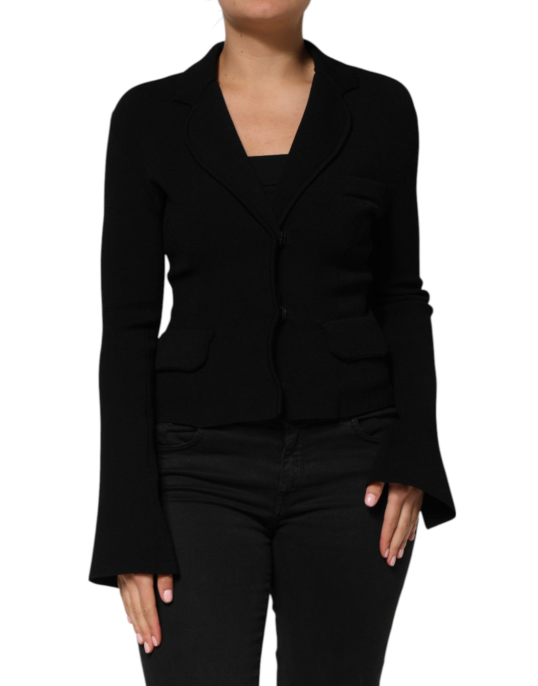 Black Viscose Single Breasted Blazer Jacket