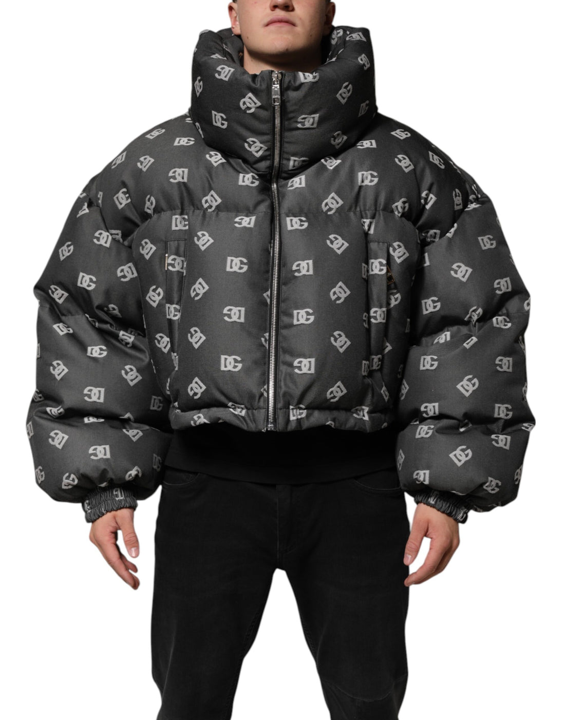 Black DG Monogram Full Zip Puffer Men Jacket