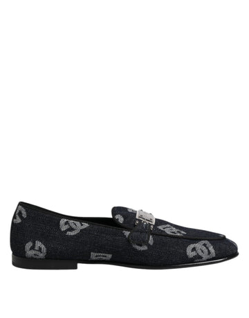 Blue Logo Cotton Loafers Formal Dress Shoes