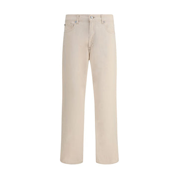 Beige Cotton Straight-Leg Jeans