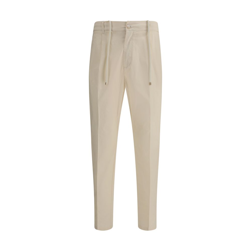 Beige Cotton Casual Pants