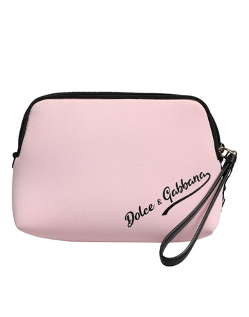 Pink Solid Nylon DG Logo Print Clutch Zip Borse Pouch Bag