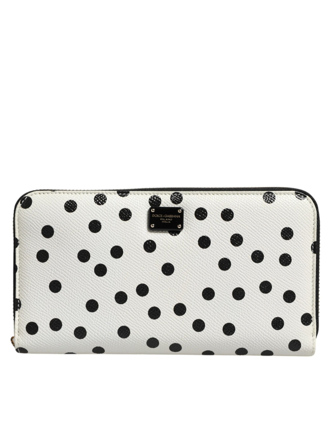White Black Dotted Leather Zip Around Continental Wallet