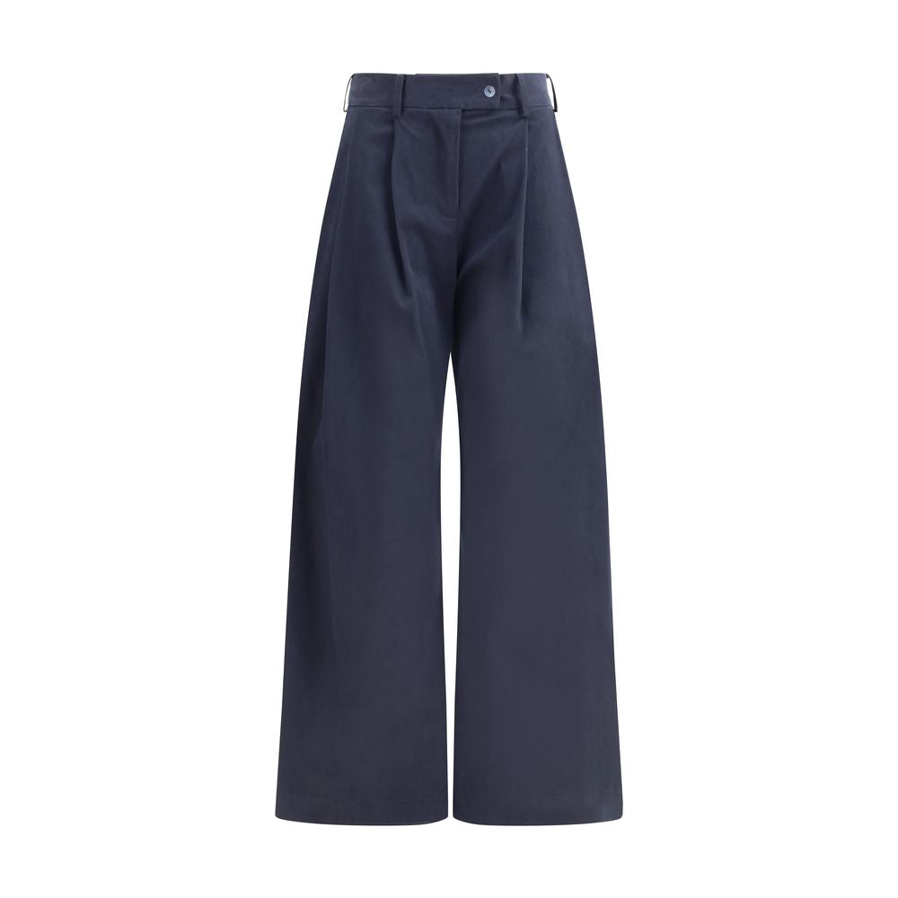 Blue Cotton Casual Pants