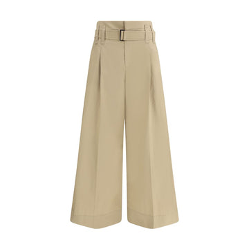 Beige Cotton Cropped Pants