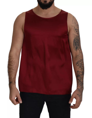 Red Round Neck Sleeveless Silk T-shirt