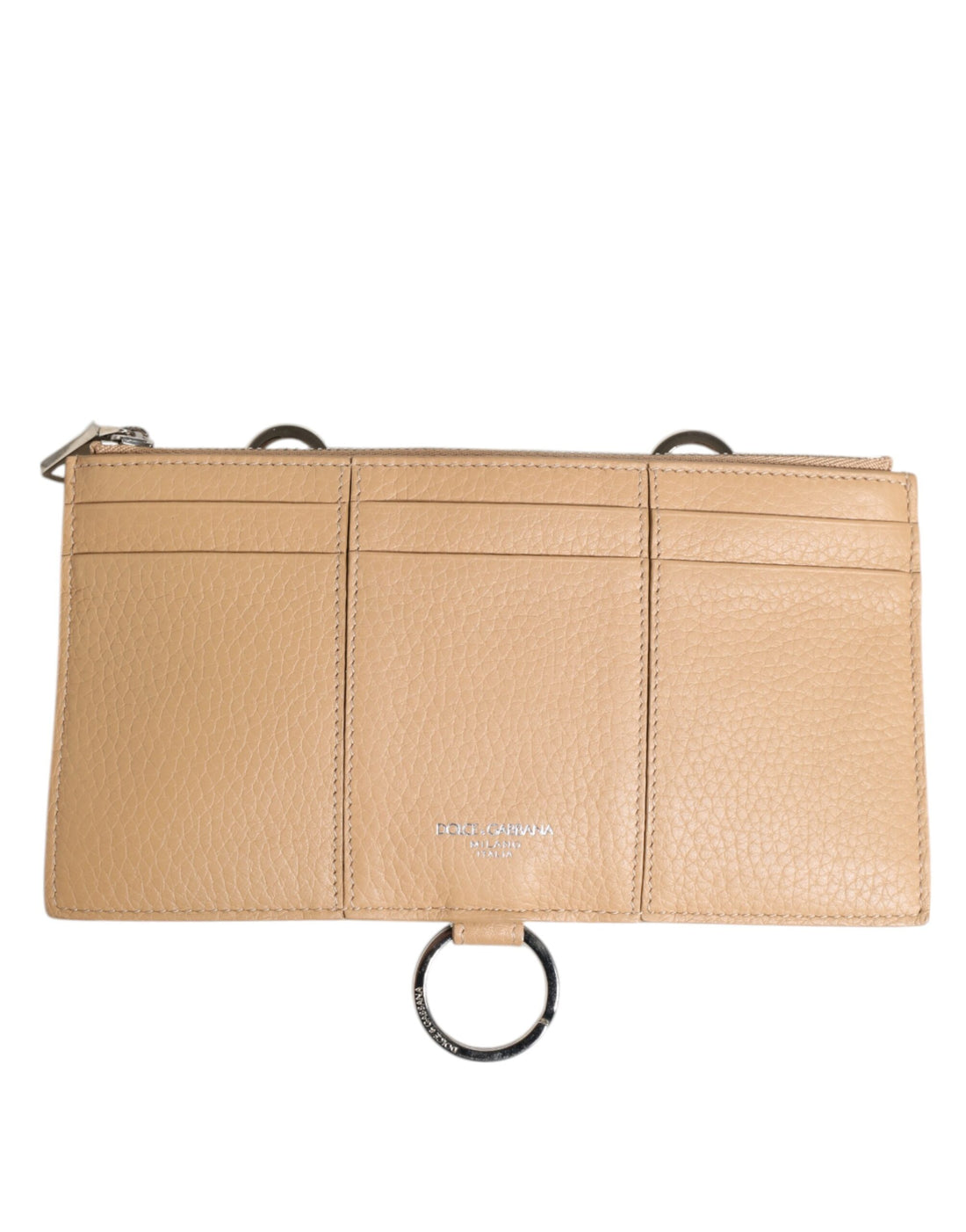 Beige Calfskin Leather Large Crossbody Card Holder Wallet