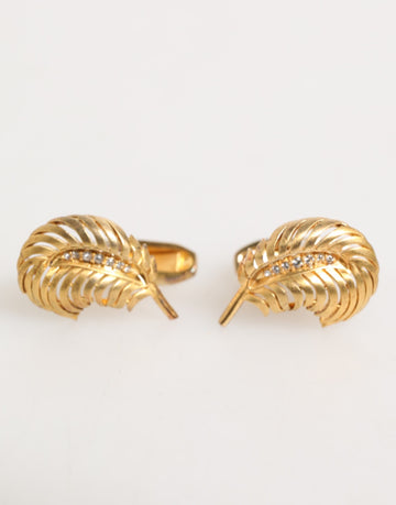 Gold 925 Sterling Silver Crystal Leaf Accessory Cufflink